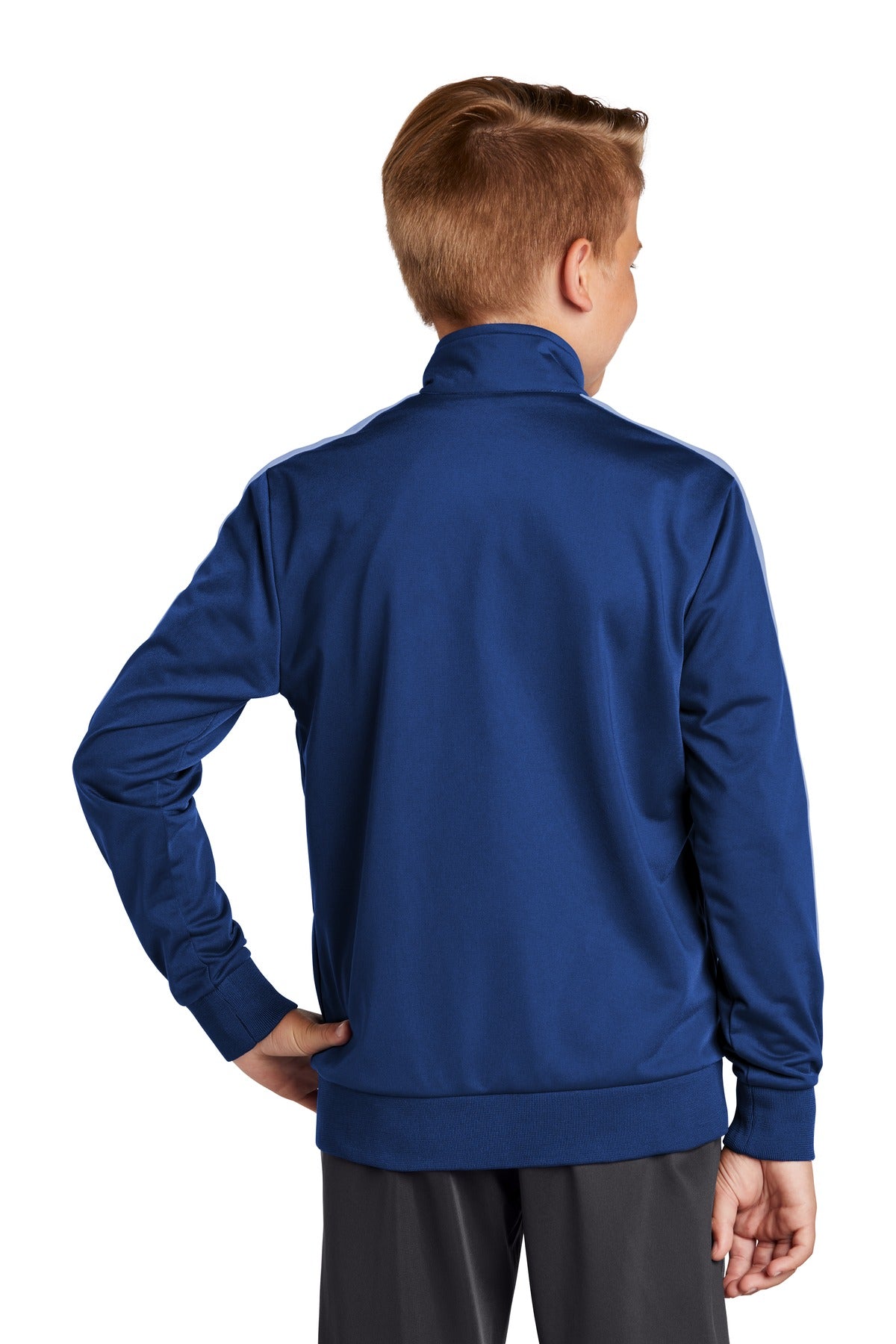 Custom Embroidered Sport-Tek  Youth Tricot Sleeve Stripe Track Jacket. YST94,True Royal/ White