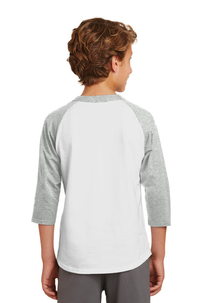 Custom Embroidered Sport-Tek Youth Colorblock Raglan Jersey.  YT200,White/ Heather Grey