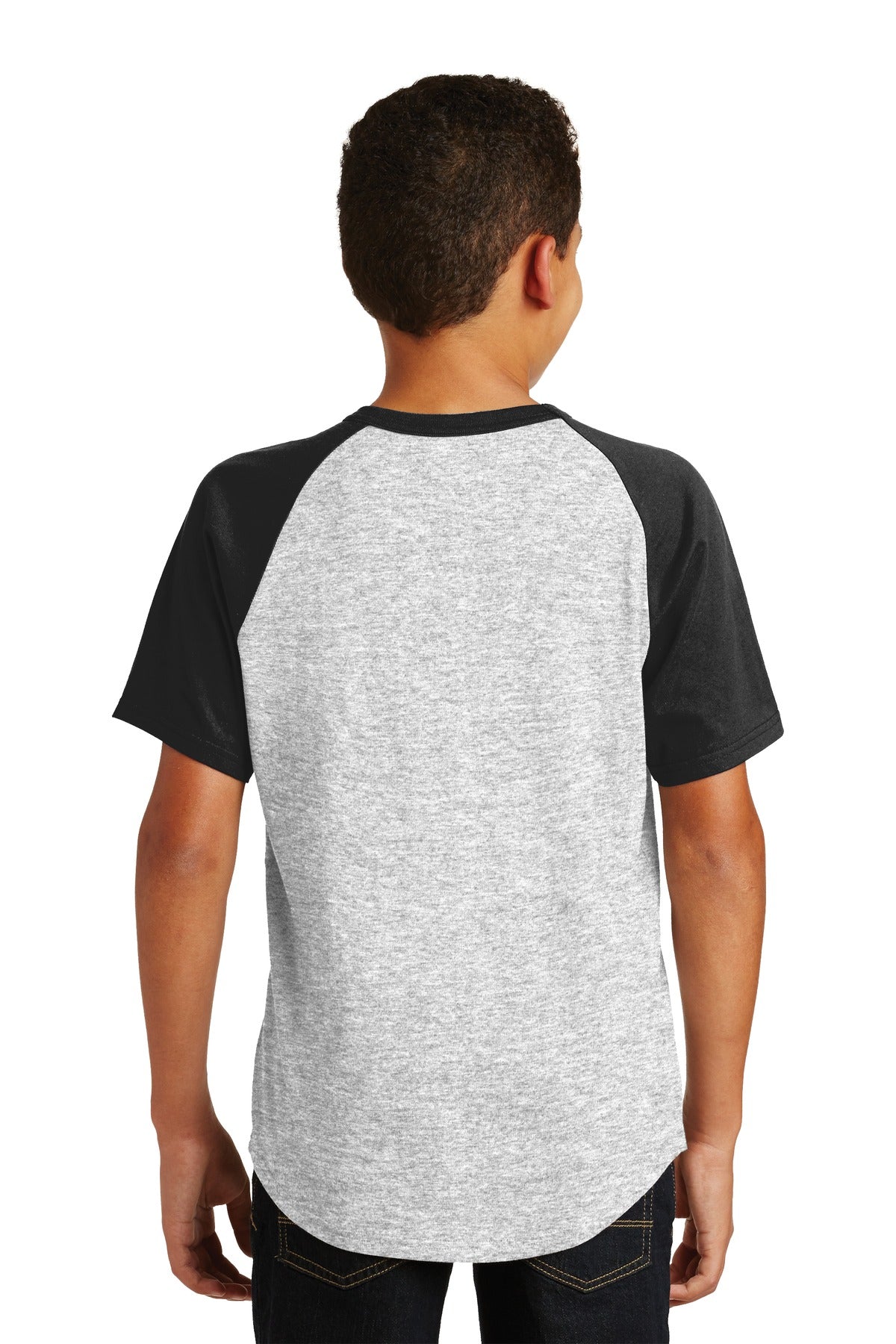 Custom Embroidered Sport-Tek Youth Short Sleeve Colorblock Raglan Jersey. YT201,Heather Grey/ Black