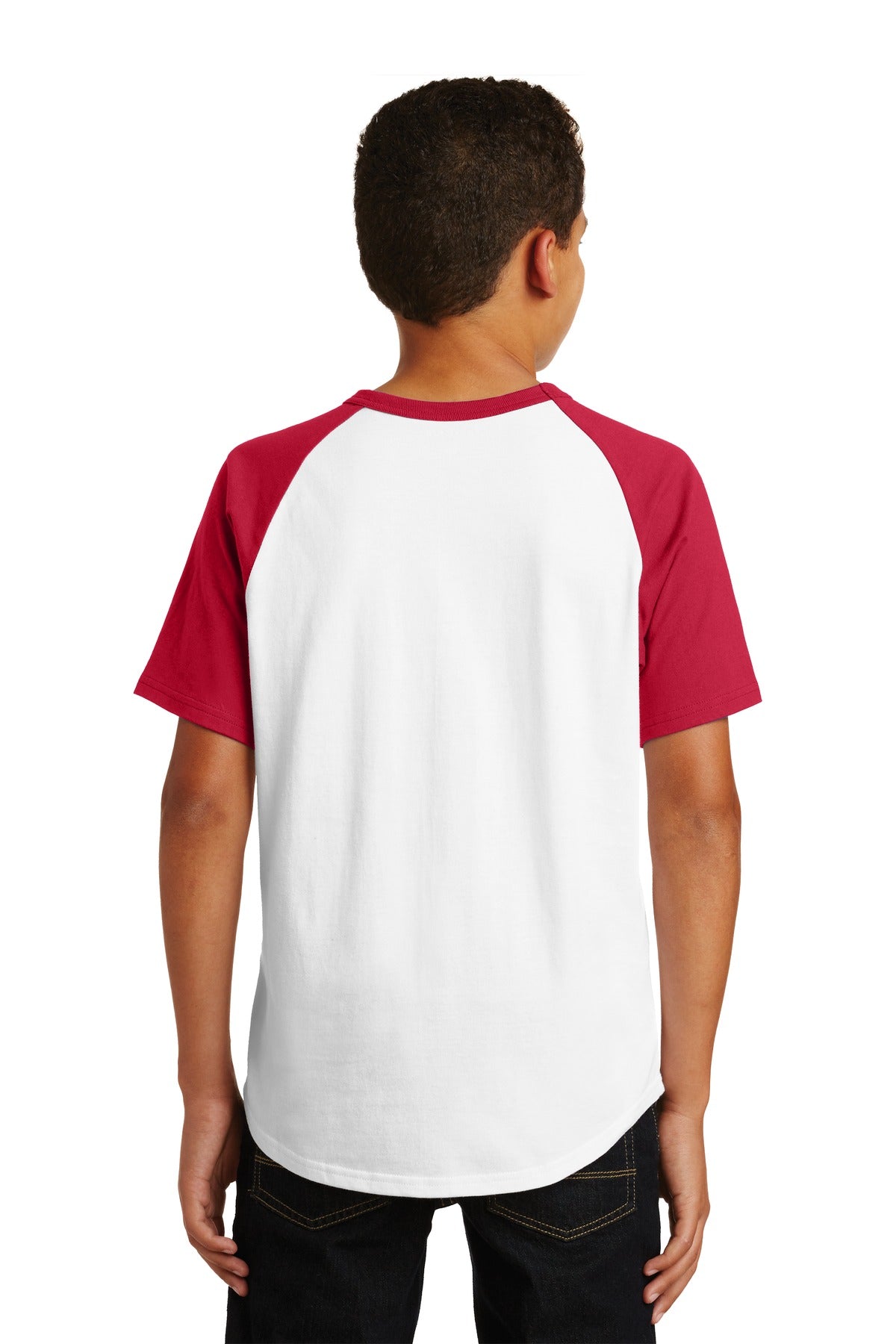 Custom Embroidered Sport-Tek Youth Short Sleeve Colorblock Raglan Jersey. YT201,White/ Red