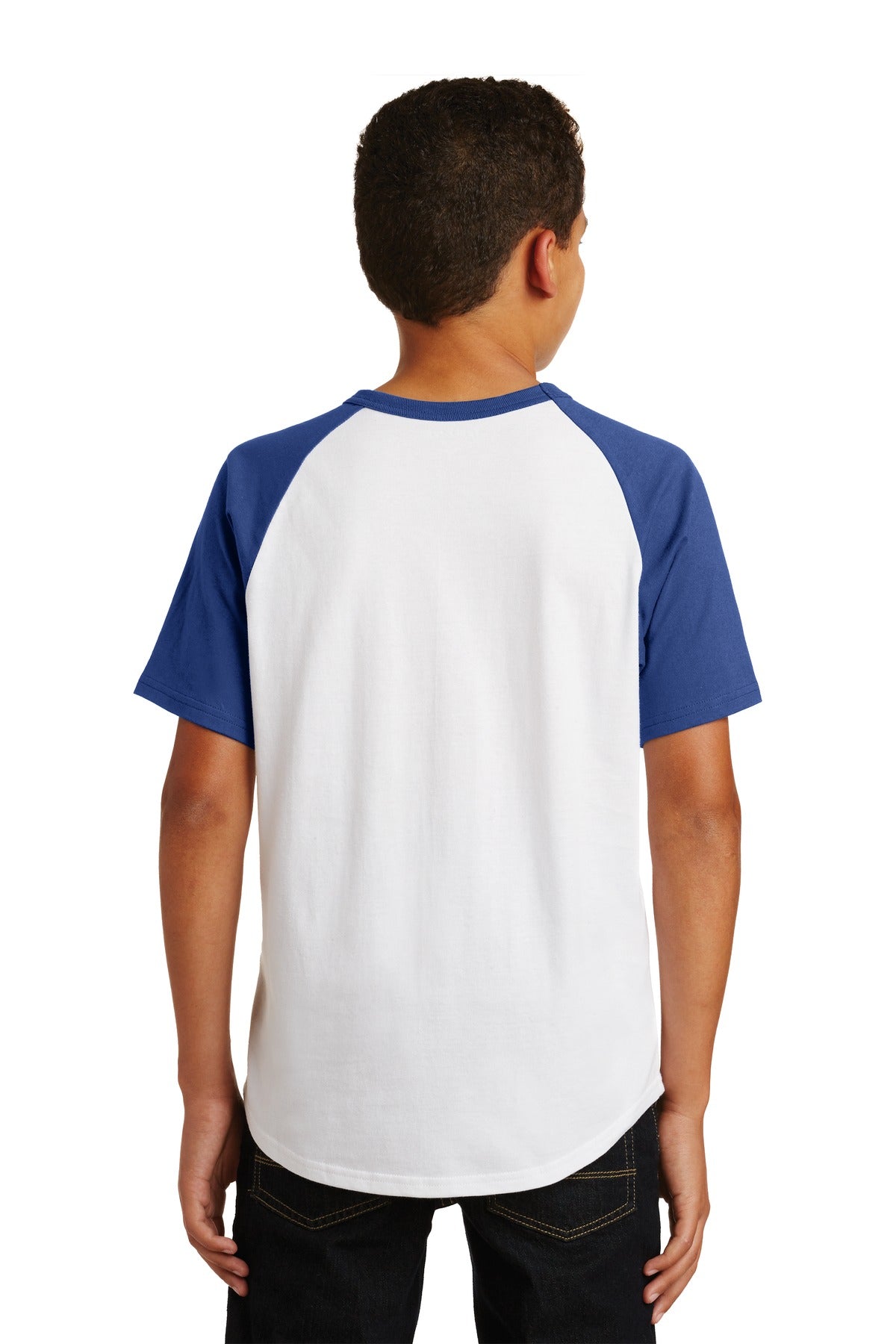 Custom Embroidered Sport-Tek Youth Short Sleeve Colorblock Raglan Jersey. YT201,White/ Royal