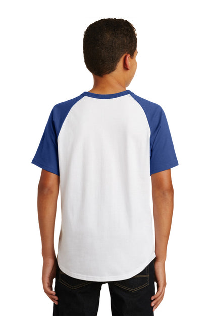 Custom Embroidered Sport-Tek Youth Short Sleeve Colorblock Raglan Jersey. YT201,White/ Royal