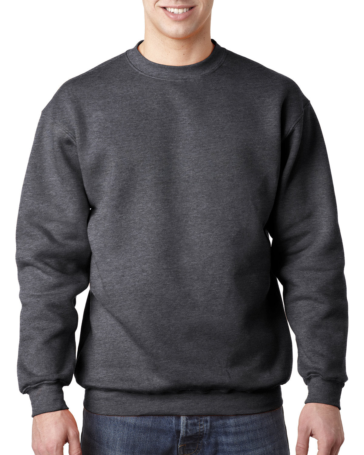 Bayside Adult USA Made Heavyweight Crewneck Sweatshirt BA1102 CHARCOAL HTHR