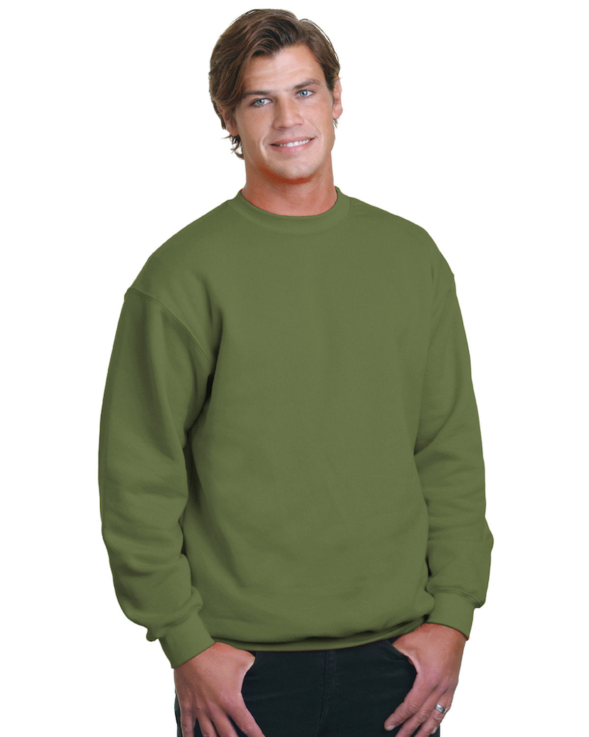 Bayside Adult USA Made Heavyweight Crewneck Sweatshirt BA1102 OLIVE