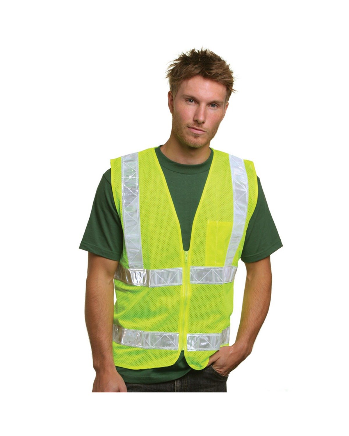 Bayside Unisex USA Made M2261L/SZ Class 2, Level 2 ANSI High Vis Mesh Safety Vest BA3785