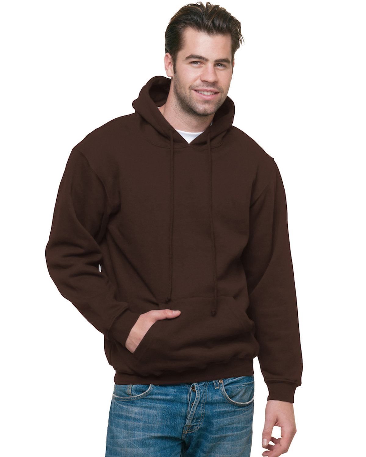 Bayside Adult USA Made Pullover Heavyweight Hooded Sweatshirt BA960 CHOCOLATE