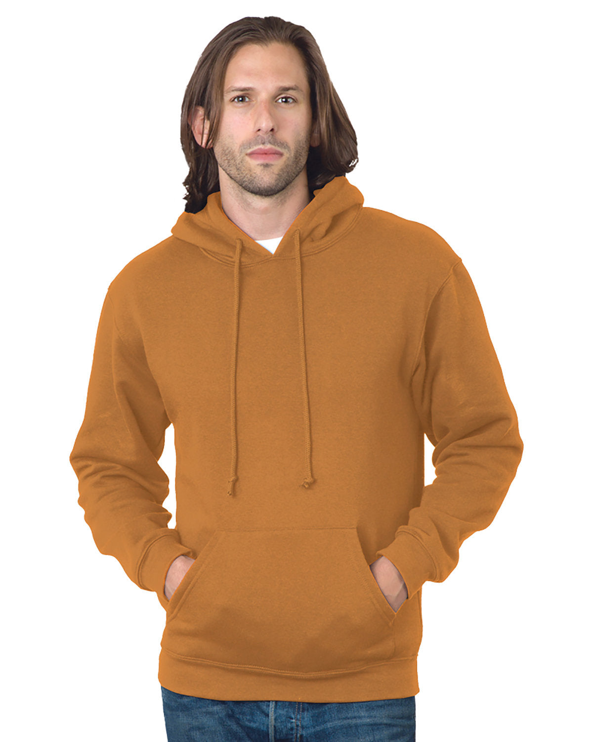 Bayside Adult USA Made Pullover Heavyweight Hooded Sweatshirt BA960 CARAMEL BROWN