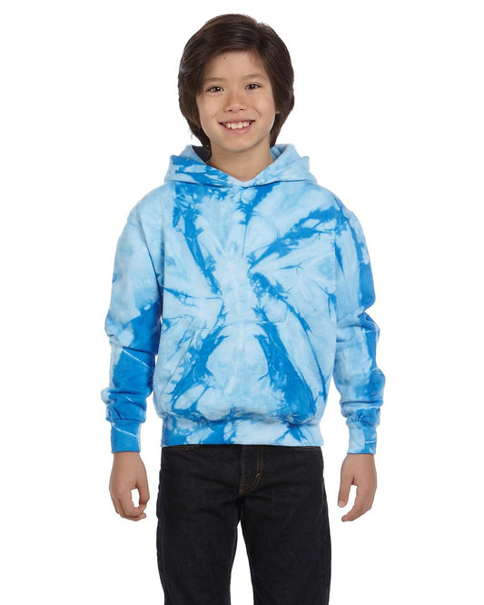 Tie-Dye Youth Pullover Hooded Sweatshirt CD877Y SPIDER BABY BLUE