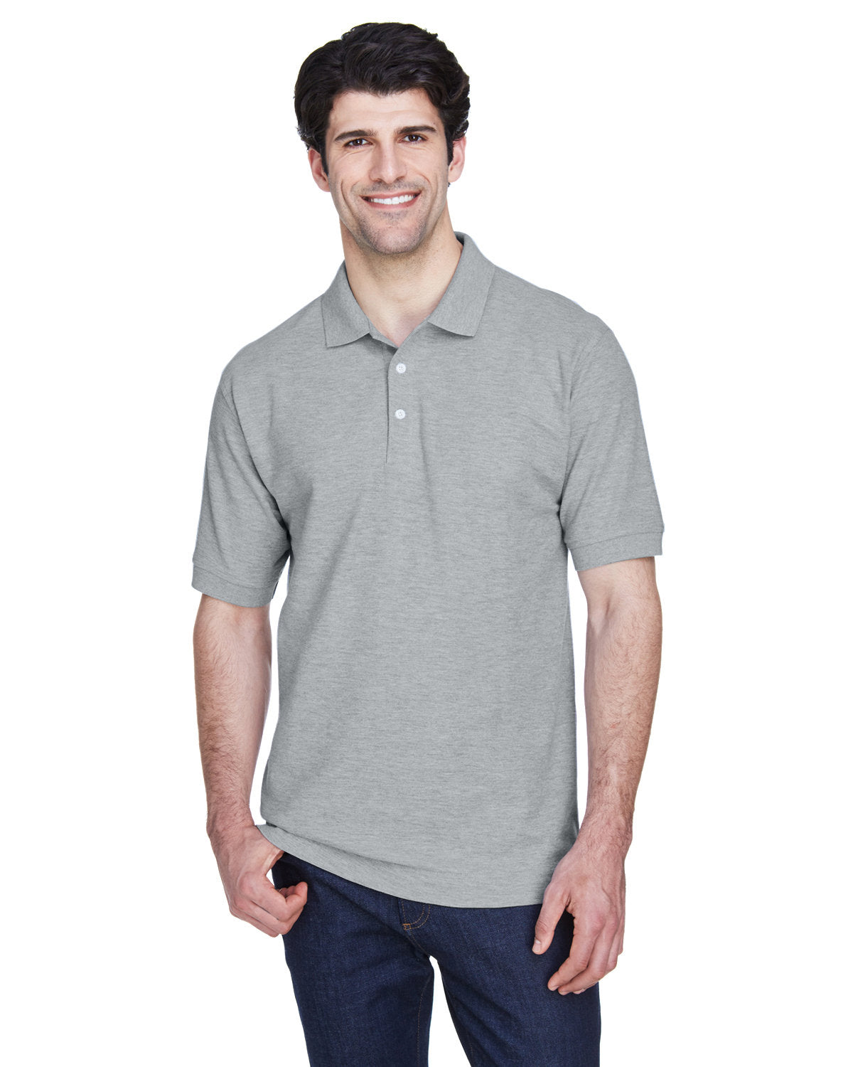 Devon & Jones Men's Pima Piqué Short-Sleeve Polo D100 GREY HEATHER