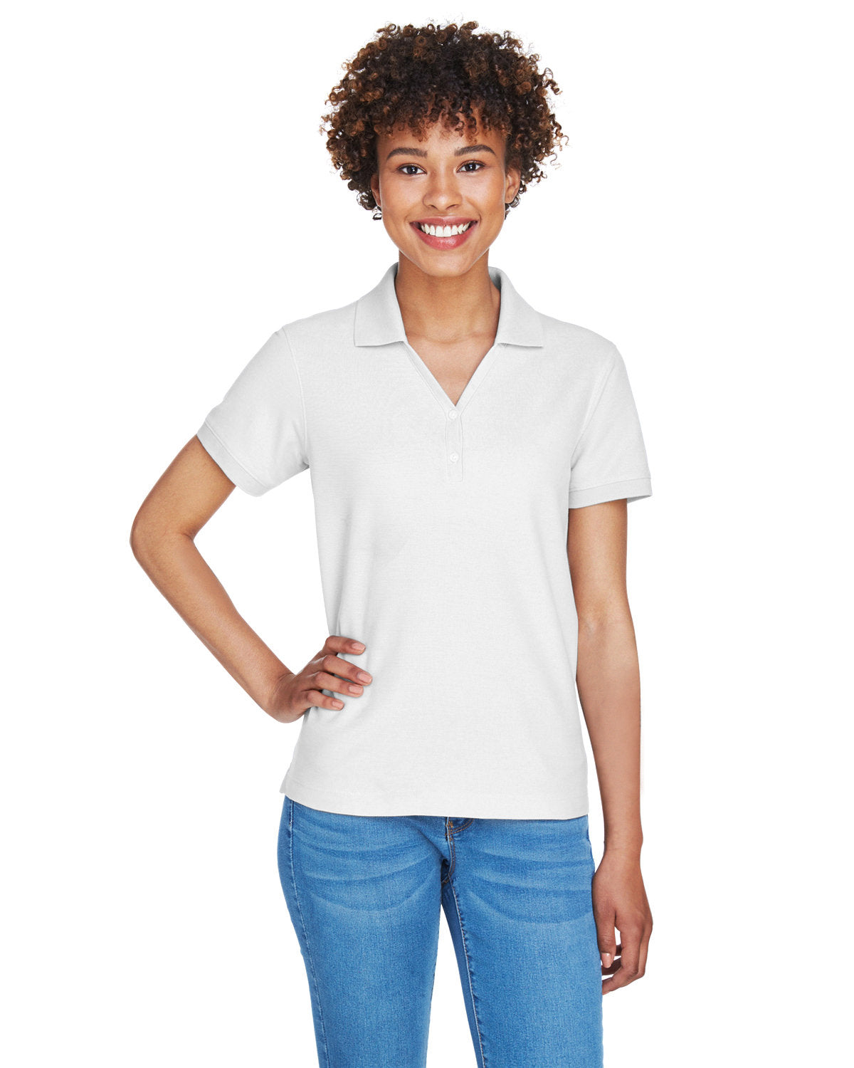 Devon & Jones Ladies' Pima Piqué Y-Collar Polo D100W WHITE