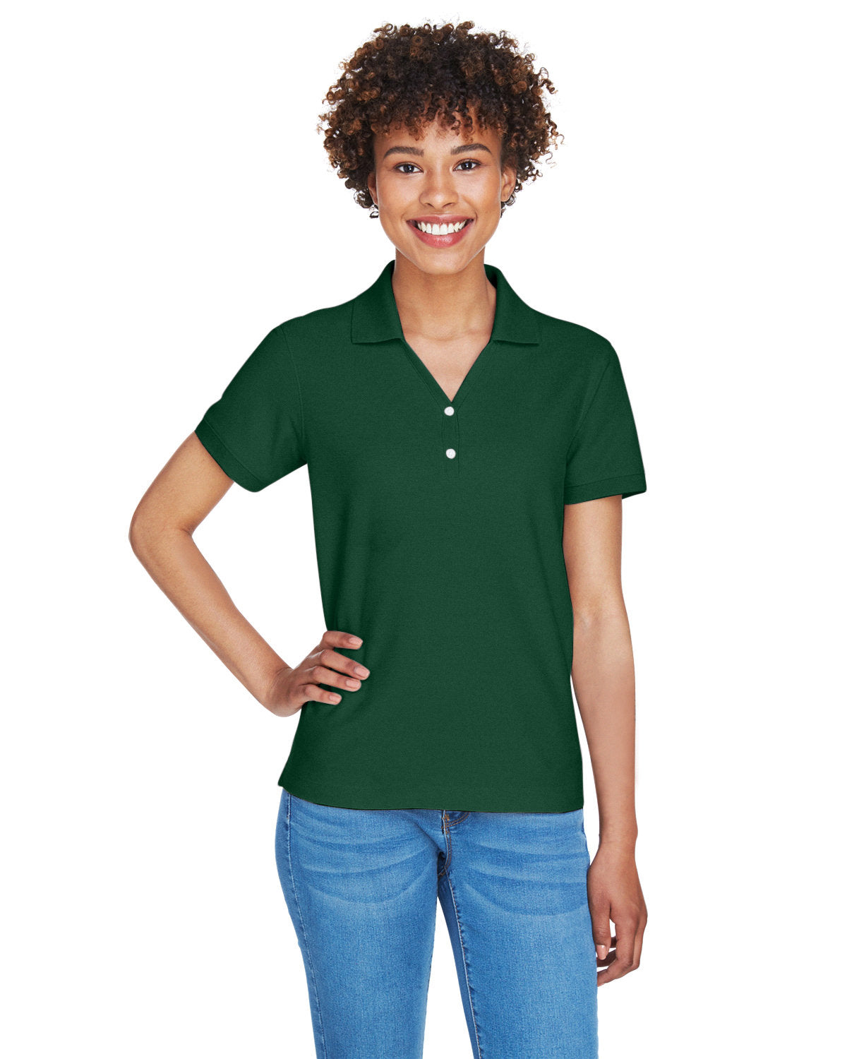 Devon & Jones Ladies' Pima Piqué Y-Collar Polo D100W FOREST