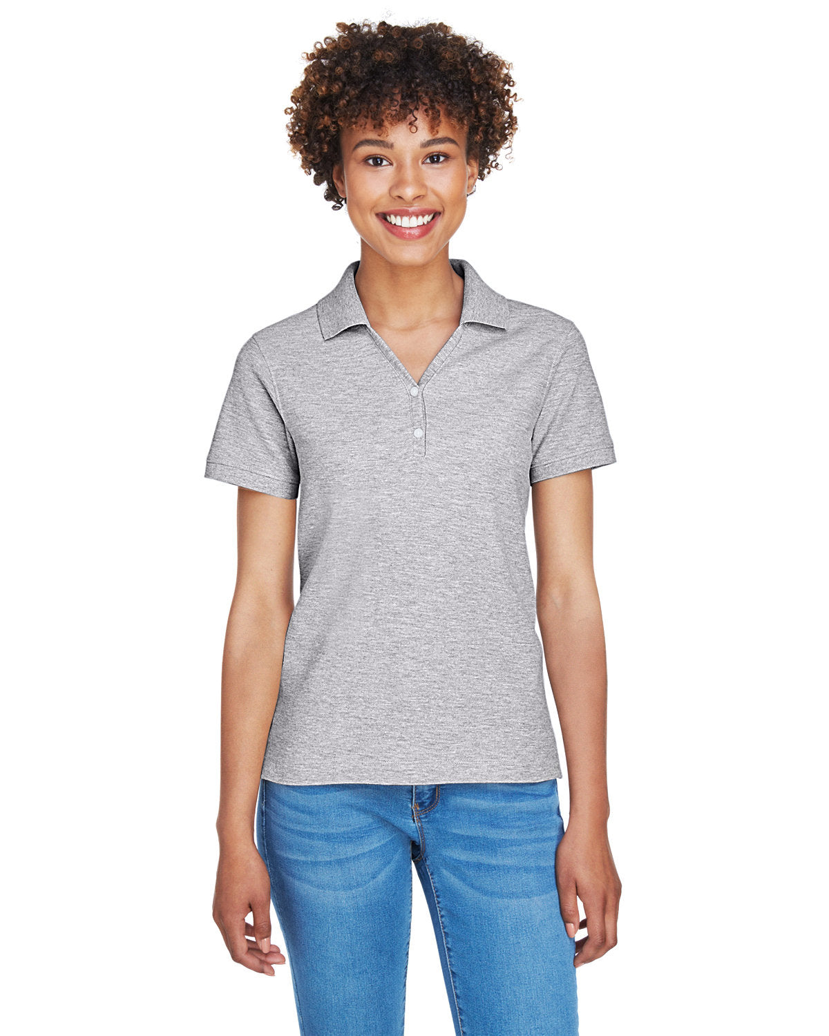 Devon & Jones Ladies' Pima Piqué Y-Collar Polo D100W GREY HEATHER