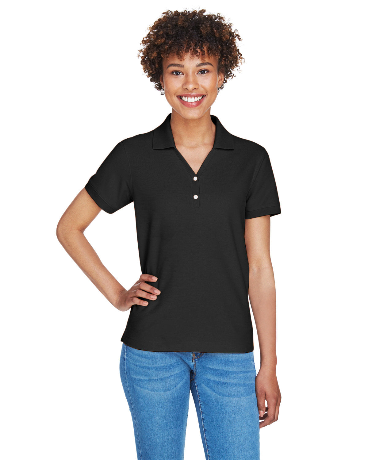 Devon & Jones Ladies' Pima Piqué Y-Collar Polo D100W BLACK