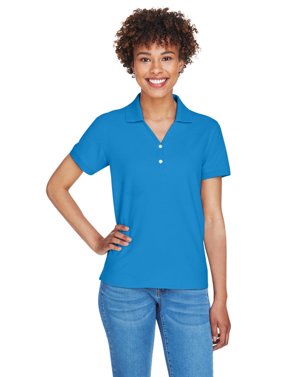 Devon & Jones Ladies' Pima Piqué Y-Collar Polo D100W FRENCH BLUE