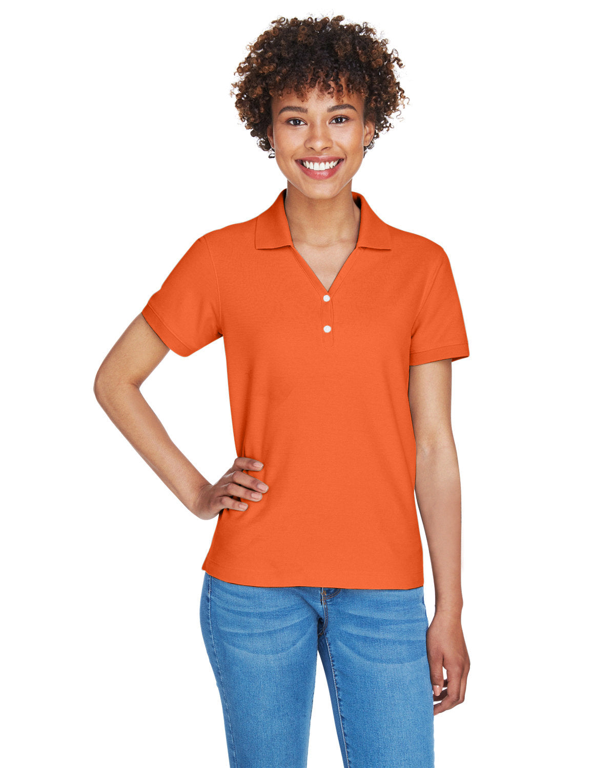 Devon & Jones Ladies' Pima Piqué Y-Collar Polo D100W DEEP ORANGE