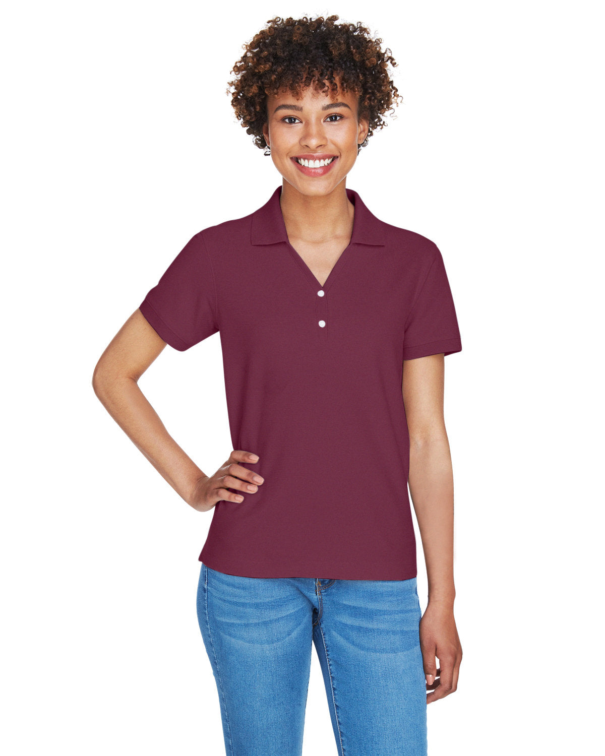 Devon & Jones Ladies' Pima Piqué Y-Collar Polo D100W BURGUNDY