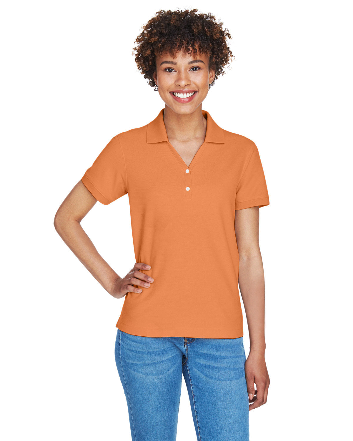 Devon & Jones Ladies' Pima Piqué Y-Collar Polo D100W CANTALOUPE