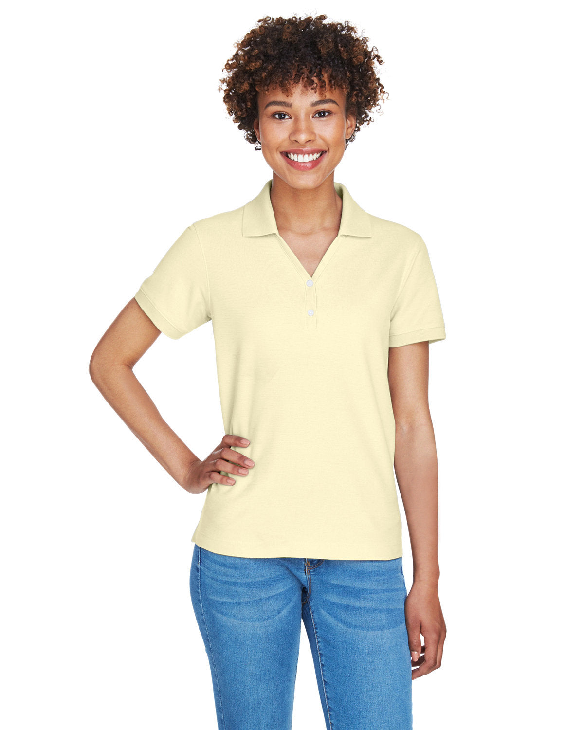 Devon & Jones Ladies' Pima Piqué Y-Collar Polo D100W TRANSPARENT YELL