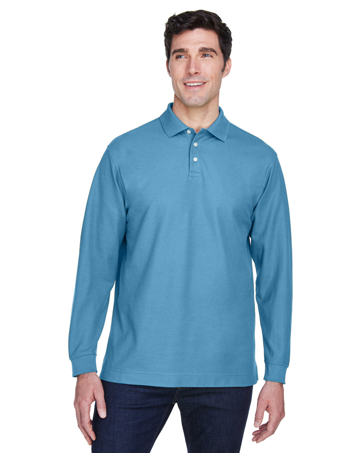 Devon & Jones Men's Pima Piqué Long-Sleeve Polo D110