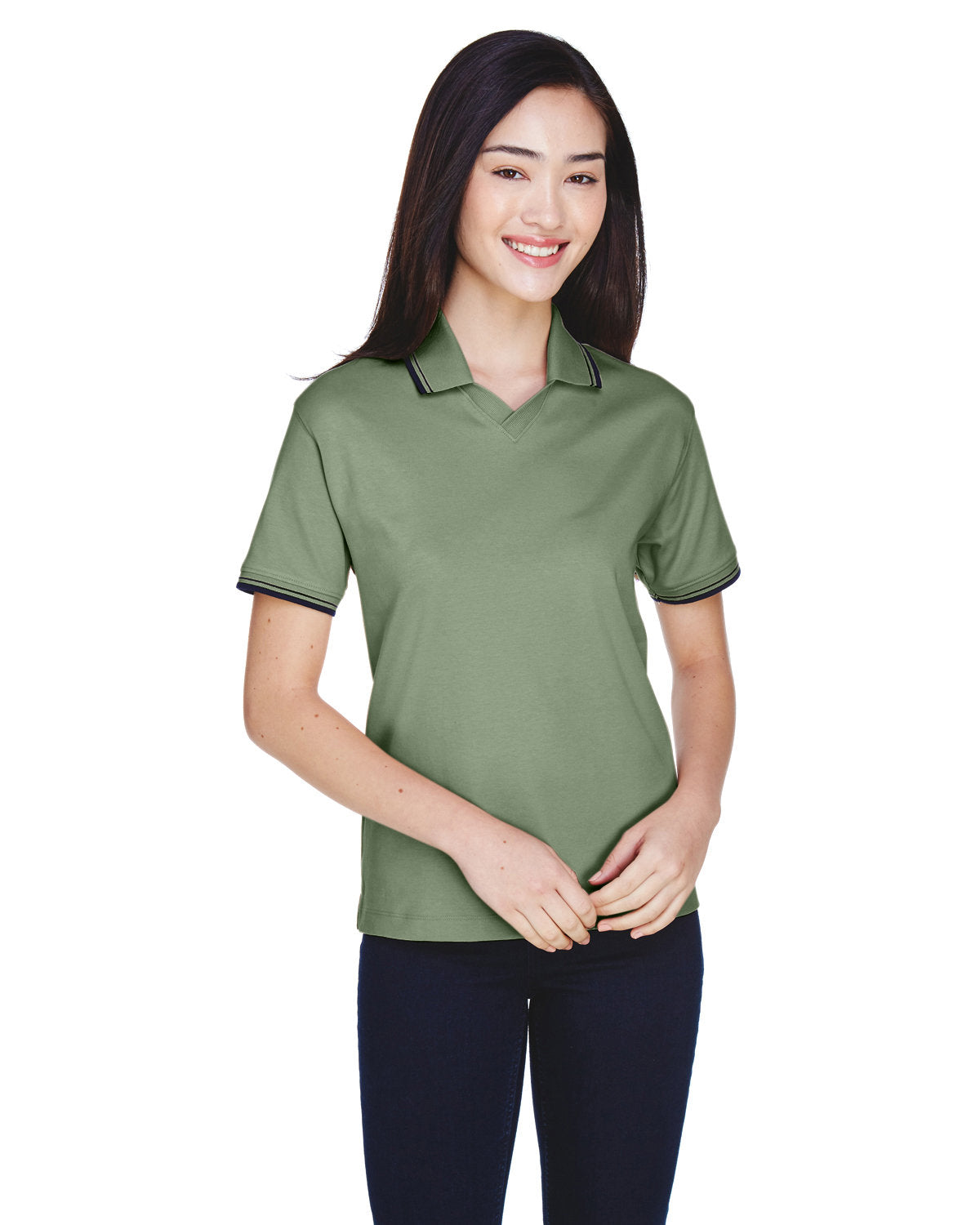 Devon & Jones Ladies' Tipped Perfect Pima Interlock Polo D140W