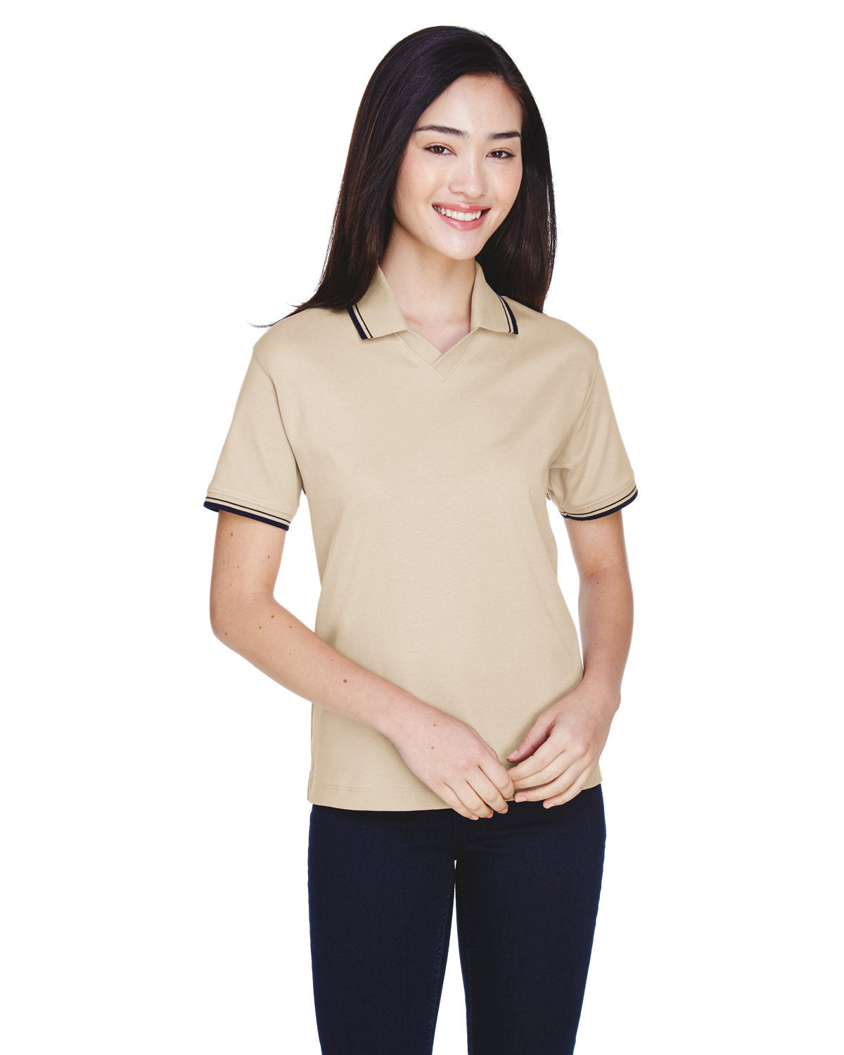 Devon & Jones Ladies' Tipped Perfect Pima Interlock Polo D140W