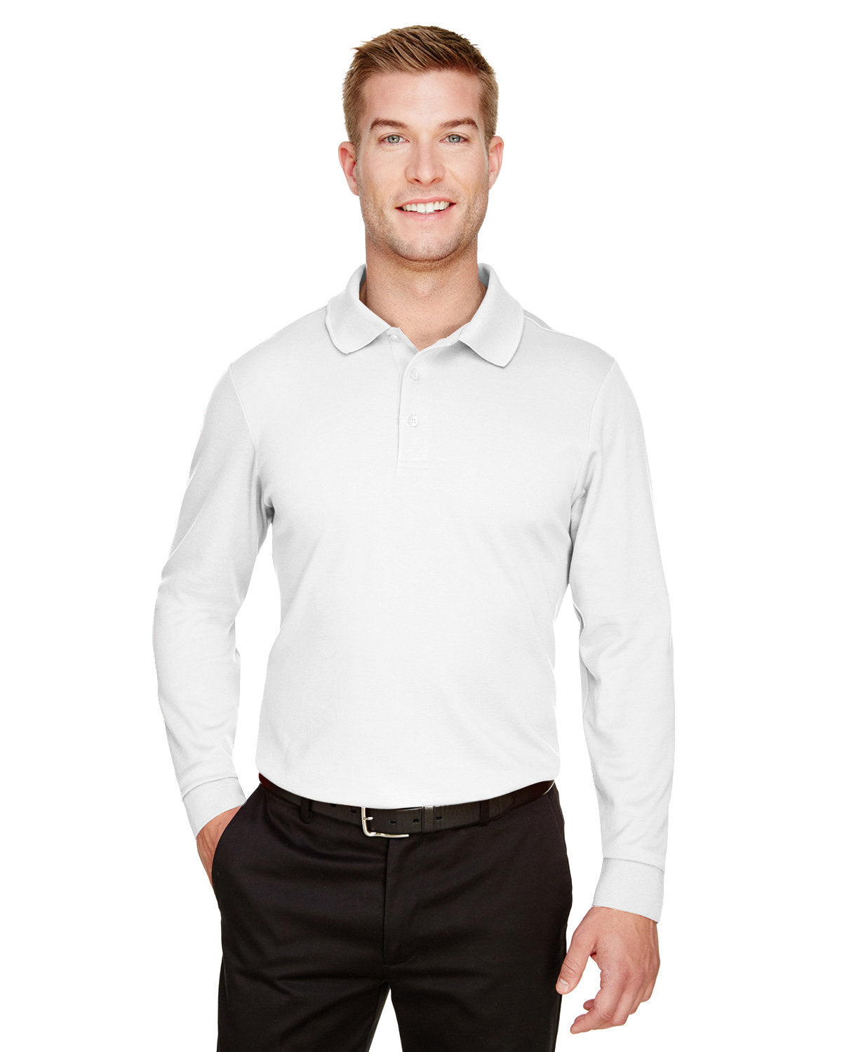 Devon & Jones CrownLux Performance® Men's Plaited Long Sleeve Polo DG20L