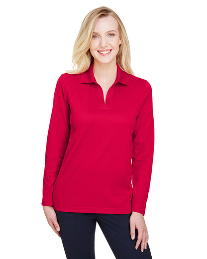 Devon & Jones CrownLux Performance® Ladies' Plaited Long Sleeve Polo DG20LW