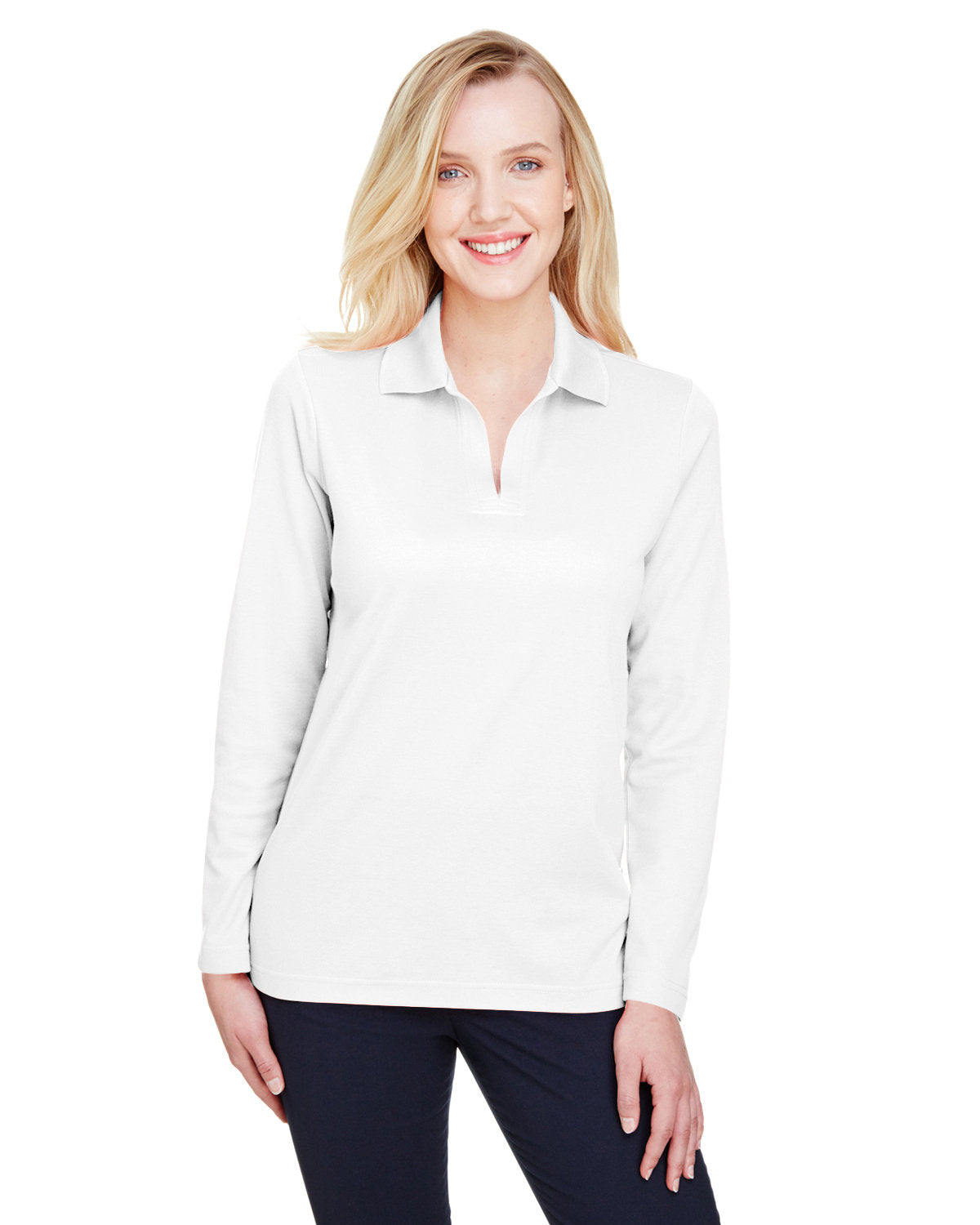 Devon & Jones CrownLux Performance® Ladies' Plaited Long Sleeve Polo DG20LW