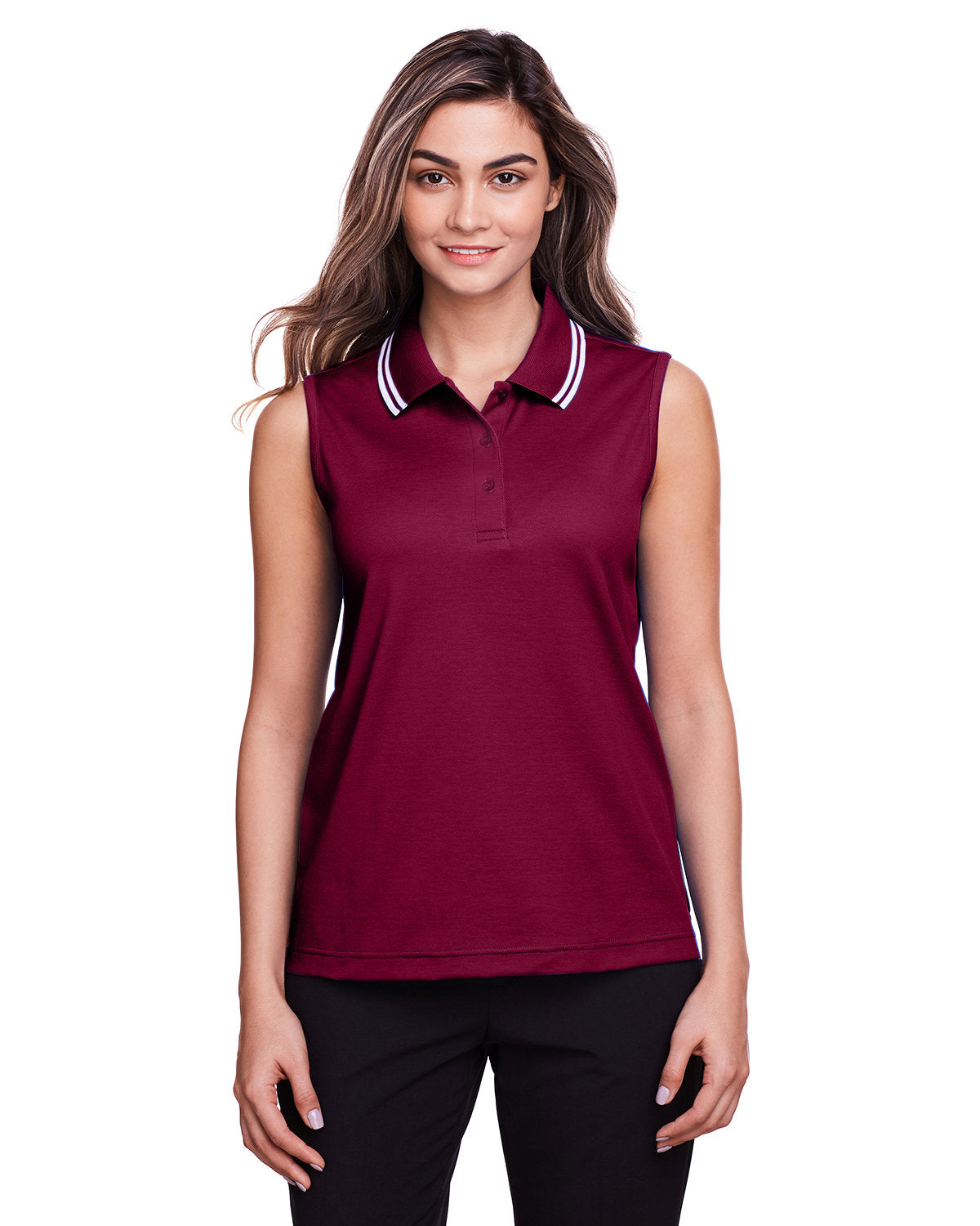 Devon & Jones CrownLux Performance® Ladies' Plaited Tipped Sleeveless Polo DG20SW