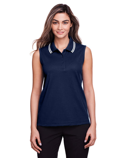 Devon & Jones CrownLux Performance® Ladies' Plaited Tipped Sleeveless Polo DG20SW