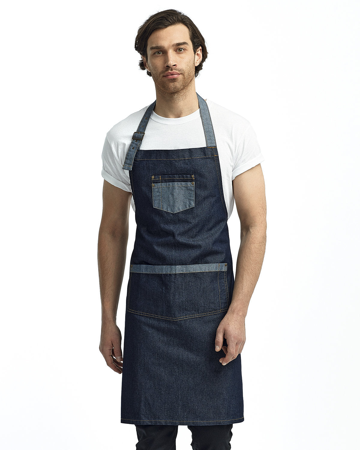 Artisan Collection by Reprime Unisex Domain Contrast Denim Bib Apron RP127