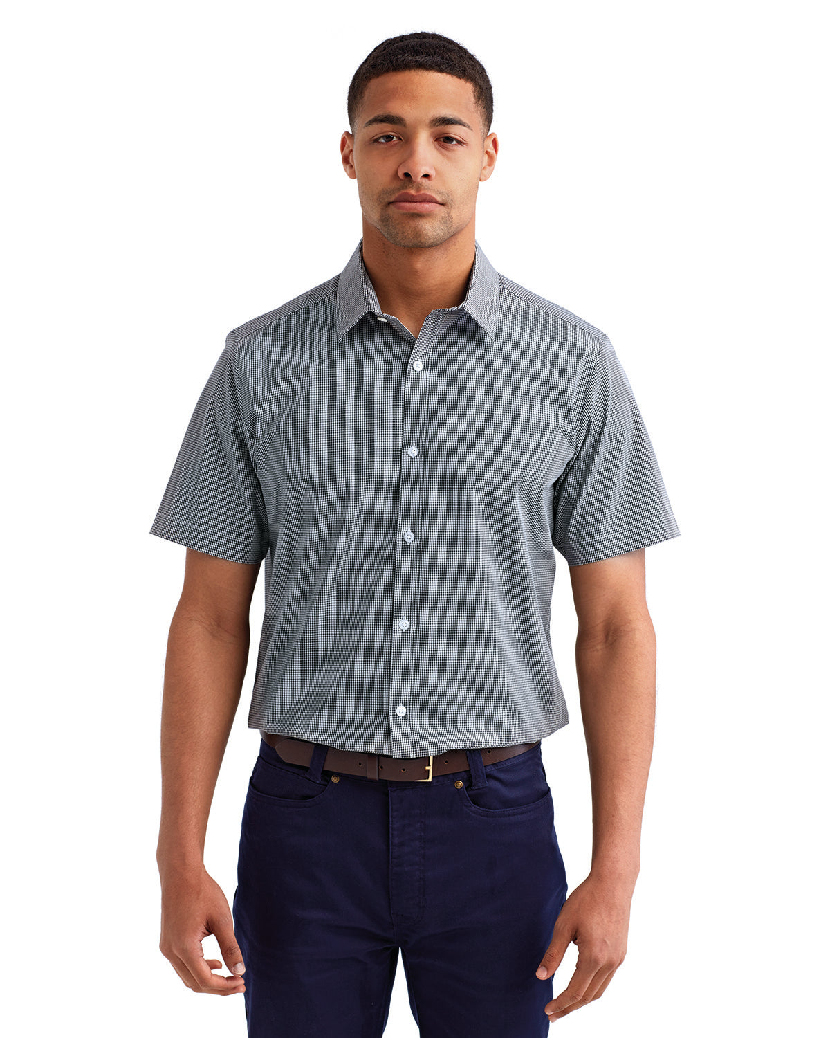 Artisan Collection by Reprime Men's Microcheck Gingham Short-Sleeve Cotton Shirt RP221