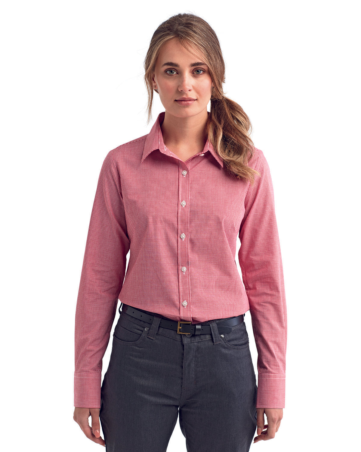 Artisan Collection by Reprime Ladies' Microcheck Gingham Long-Sleeve Cotton Shirt RP320