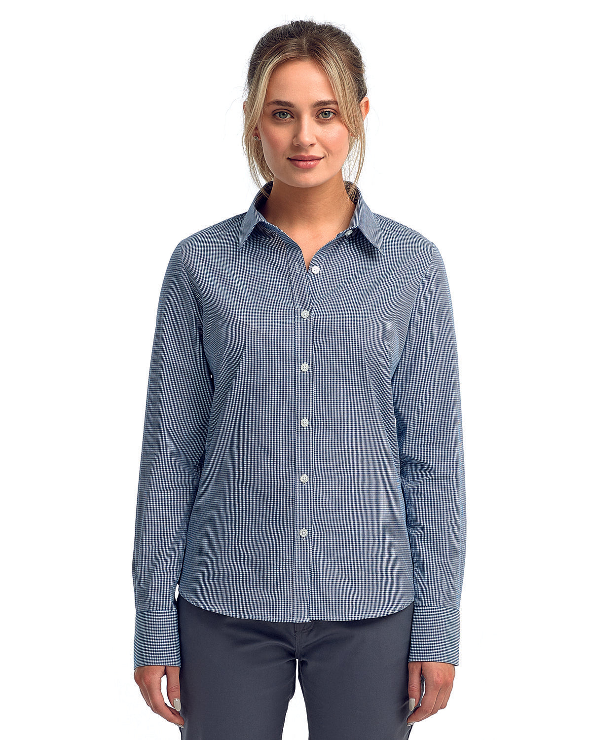 Artisan Collection by Reprime Ladies' Microcheck Gingham Long-Sleeve Cotton Shirt RP320