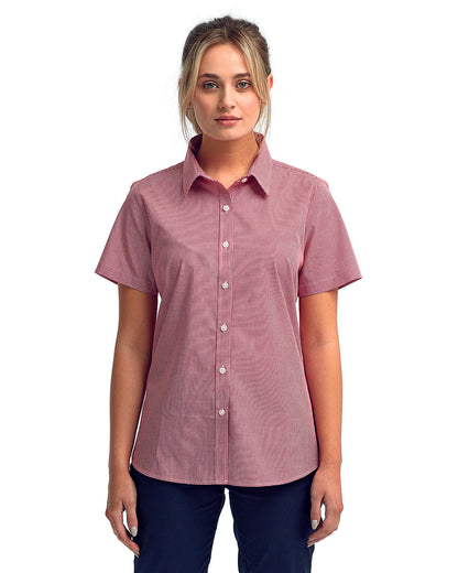 Artisan Collection by Reprime Ladies' Microcheck Gingham Short-Sleeve Cotton Shirt RP321