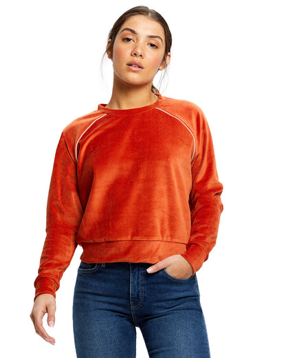 US Blanks Ladies' USA Made Velour Cropped Long-Sleeve Pullover Top US538