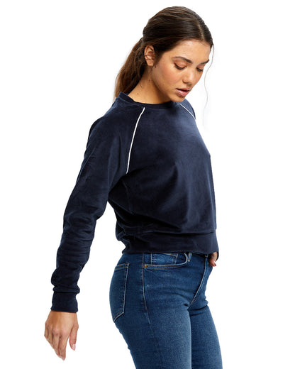 US Blanks Ladies' USA Made Velour Cropped Long-Sleeve Pullover Top US538