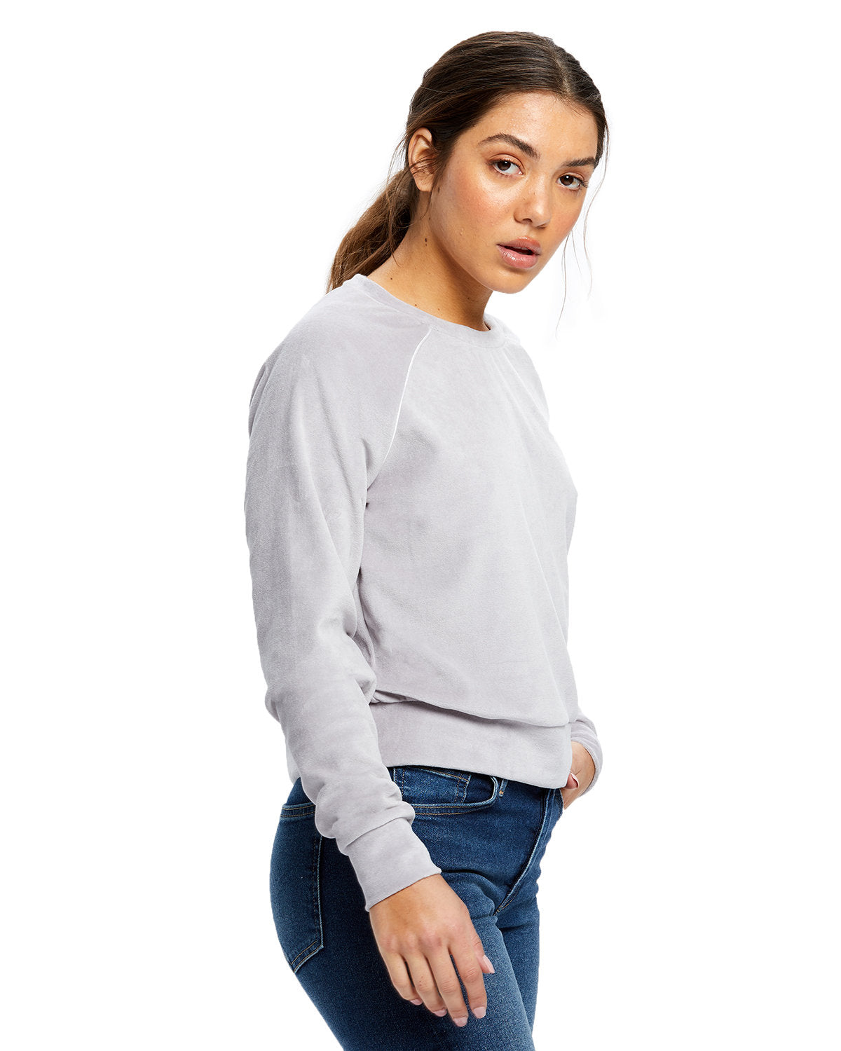 US Blanks Ladies' USA Made Velour Cropped Long-Sleeve Pullover Top US538