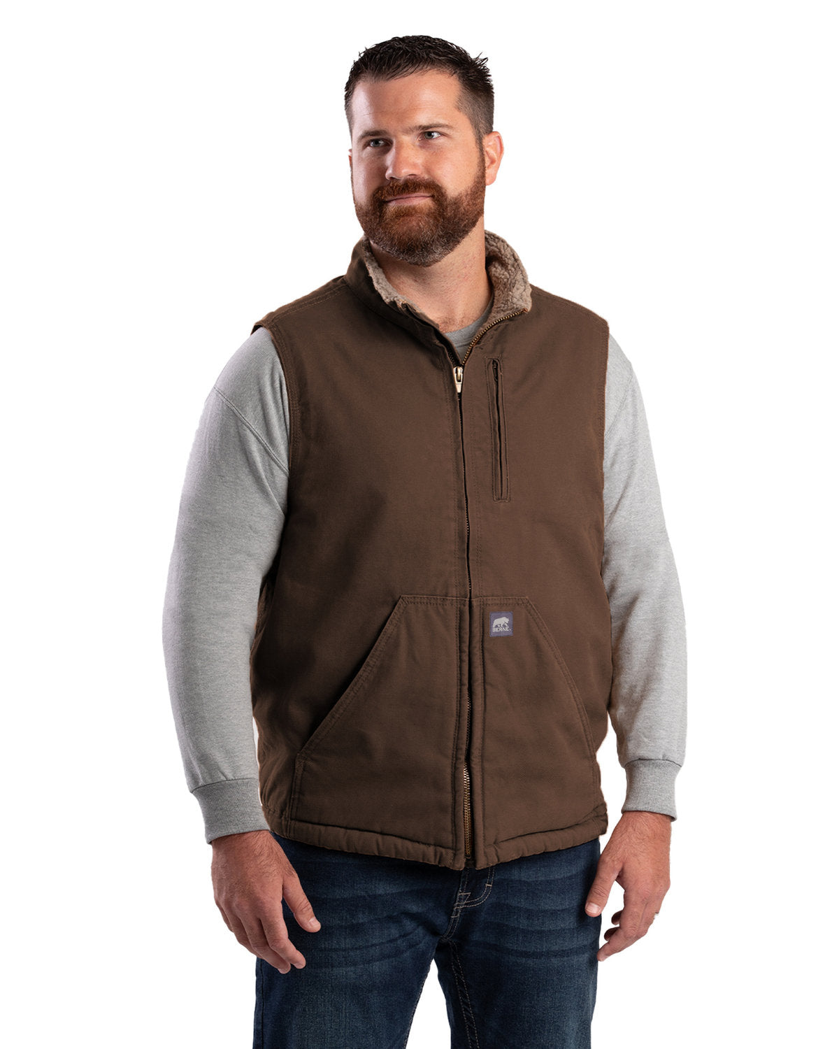 Berne Men's Heartland Sherpa-Lined Washed Duck Vest V818