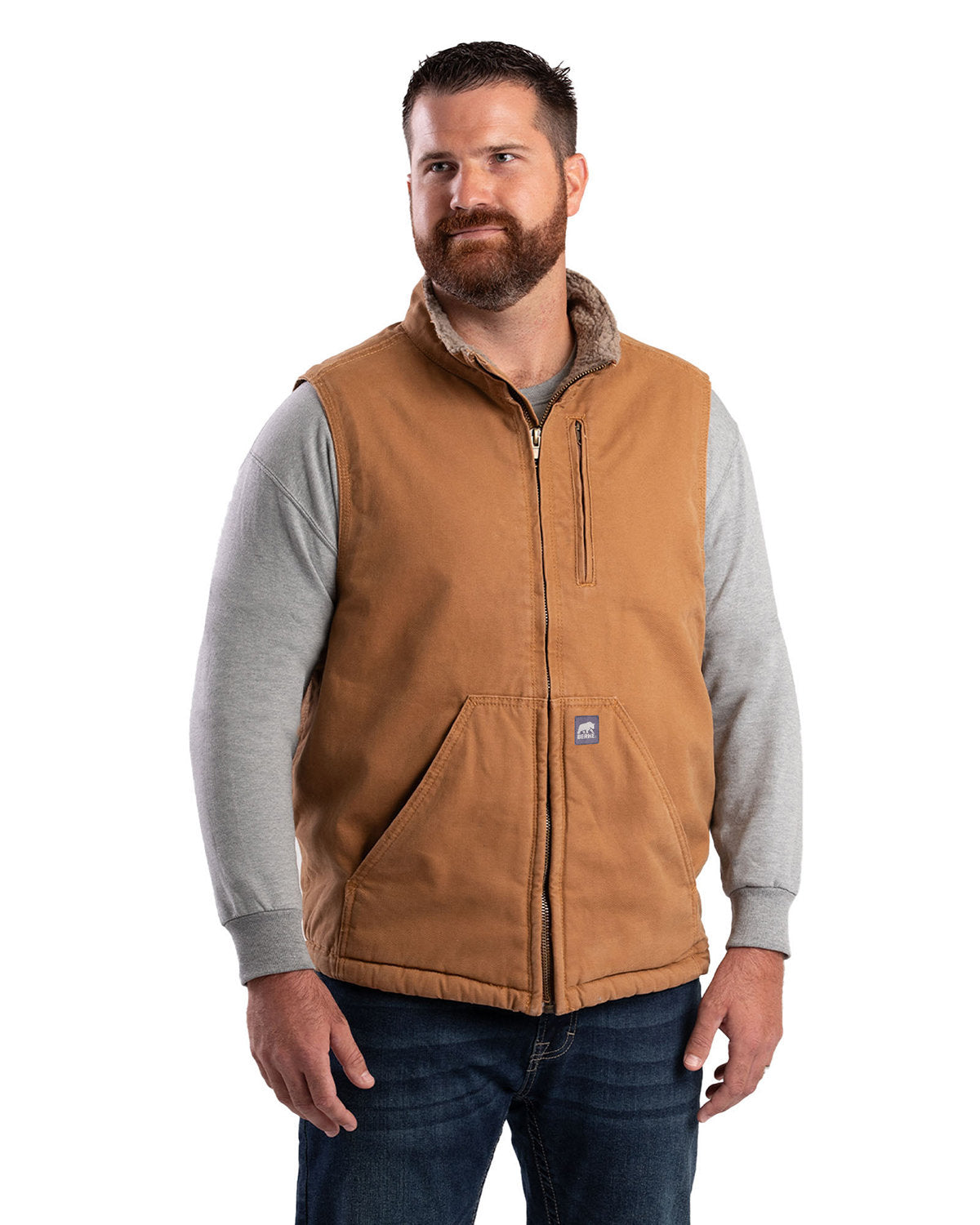 Berne Men's Heartland Sherpa-Lined Washed Duck Vest V818