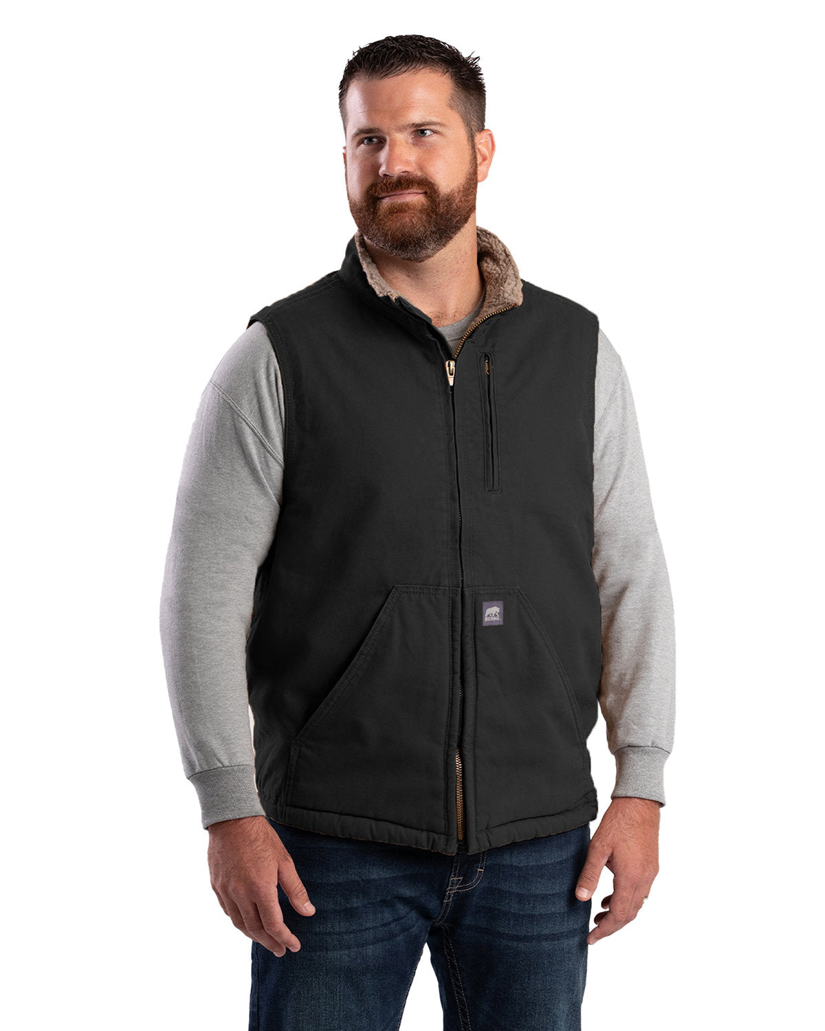 Berne Men's Heartland Sherpa-Lined Washed Duck Vest V818